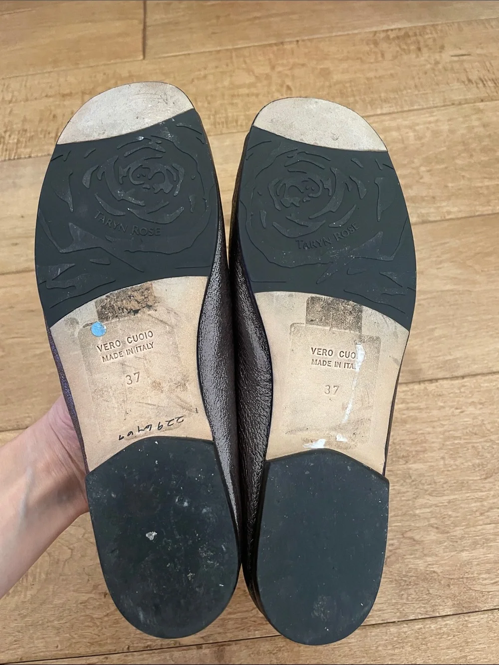 Taryn Rose Metallic Pewter Open-Toe Ballet Flats